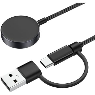 MoKo 2 em 1 carregador compatível com Samsung Galaxy Watch 8/7/Ultra/6/5/4 Com cabo trançado de nylon de 1 m e adaptador de USB-C para USB-A, base de carregamento magnético, para Watch 8/6 Classic/5 MoKo 2 em 1 carregador compatível com Samsung Galaxy Watch 8/7/Ultra/6/5/4 Com cabo trançado de nylon de 1 m e adaptador de USB-C para USB-A, base de carregamento magnético, para Watch 8/6 Classic/5