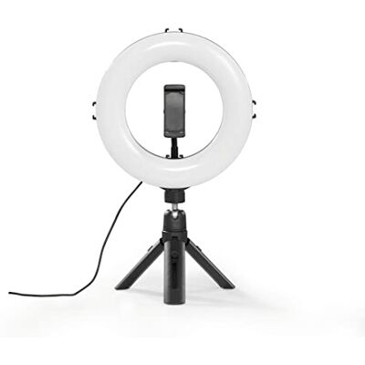 Hama Anel de luz LED com tripé para telemóvel (anel de 8 polegadas, 21 cm de diâmetro, tripé de mesa para câmara, luz LED regulável para selfie, videoconferência, Youtube, TikTok, Luz para móvil con 10 niveles, 3 temperaturas de color, soporte smartphon Hama Anel de luz LED com tripé para telemóvel (anel de 8 polegadas, 21 cm de diâmetro, tripé de mesa para câmara, luz LED regulável para selfie, videoconferência, Youtube, TikTok, Luz para móvil con 10 niveles, 3 temperaturas de color, soporte smartphon