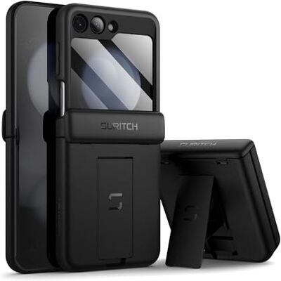 SURITCH Capa para Samsung Galaxy Z Flip 5 capa, Z Flip 5 Cover com protetor de ecrã e suporte preto SURITCH Capa para Samsung Galaxy Z Flip 5 capa, Z Flip 5 Cover com protetor de ecrã e suporte preto