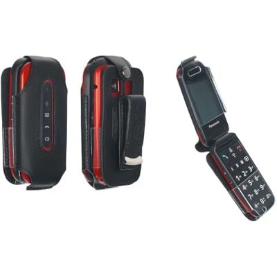caseroxx Bolsa de couro com clipe para cinto compatível com Panasonic KX-TU446 / KX-TU456 / KX-TU466 de couro real, bolsa com clipe para cinto e janela em preto caseroxx Bolsa de couro com clipe para cinto compatível com Panasonic KX-TU446 / KX-TU456 / KX-TU466 de couro real, bolsa com clipe para cinto e janela em preto
