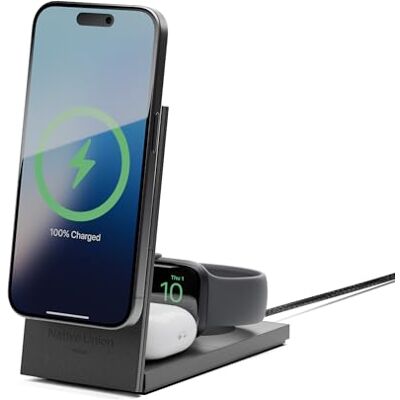 Native Union Rise Carregador sem fios magnético 3 em 1, certificado Qi2 e MagSafe, suporte de carregamento dobrável de 15 W para iPhone 16/15/14/13 com carregamento para AirPods (Pro) e Apple Watch (preto) Native Union Rise Carregador sem fios magnético 3 em 1, certificado Qi2 e MagSafe, suporte de carregamento dobrável de 15 W para iPhone 16/15/14/13 com carregamento para AirPods (Pro) e Apple Watch (preto)