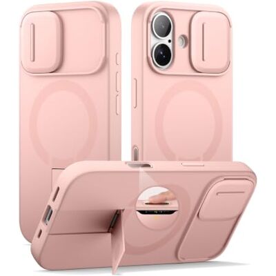 SURITCH Capa magnética compatível com iPhone 17, capa de amortecimento à prova de proteção com tampa de câmara deslizante e suporte ajustável (rosa) SURITCH Capa magnética compatível com iPhone 17, capa de amortecimento à prova de proteção com tampa de câmara deslizante e suporte ajustável (rosa)