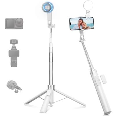 K&F CONCEPT 180 cm 3 em 1 tripé selfie magnético automático para telemóvel Com luz de enchimento, controlo remoto, compatível com iPhone 12-17, DJI Osmo Pocket 3/4+Insta360 Luna Ultra -X97C6 K&F CONCEPT 180 cm 3 em 1 tripé selfie magnético automático para telemóvel Com luz de enchimento, controlo remoto, compatível com iPhone 12-17, DJI Osmo Pocket 3/4+Insta360 Luna Ultra -X97C6