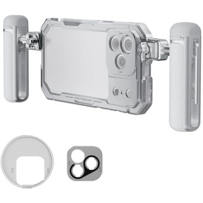 NEEWER Phone Cage Gaiola móvel kit compatível apenas com iPhone 17 Pro MAX, vídeo Rig estabilizador com filtro de aro de 67 mm, 17 mm Lens Backplate, T Mount Adaptador, duas alças de libertação rápida, PA144 (prateado) NEEWER Phone Cage Gaiola móvel kit compatível apenas com iPhone 17 Pro MAX, vídeo Rig estabilizador com filtro de aro de 67 mm, 17 mm Lens Backplate, T Mount Adaptador, duas alças de libertação rápida, PA144 (prateado)
