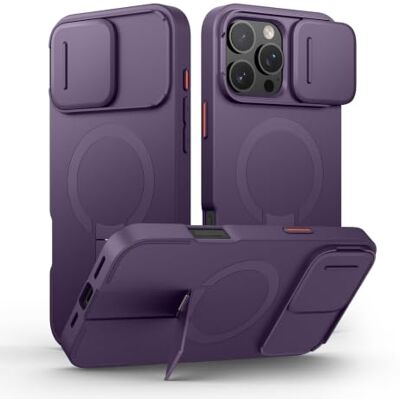 SURITCH Capa magnética compatível com iPhone 16 Pro MAX, capa de amortecimento à prova de proteção com tampa de câmara deslizante e suporte ajustável (roxo) SURITCH Capa magnética compatível com iPhone 16 Pro MAX, capa de amortecimento à prova de proteção com tampa de câmara deslizante e suporte ajustável (roxo)