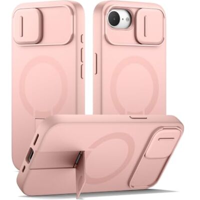SURITCH Capa magnética compatível com iPhone 16e/17e, capa de amortecimento à prova de proteção com tampa de câmara deslizante e suporte ajustável (rosa) SURITCH Capa magnética compatível com iPhone 16e/17e, capa de amortecimento à prova de proteção com tampa de câmara deslizante e suporte ajustável (rosa)
