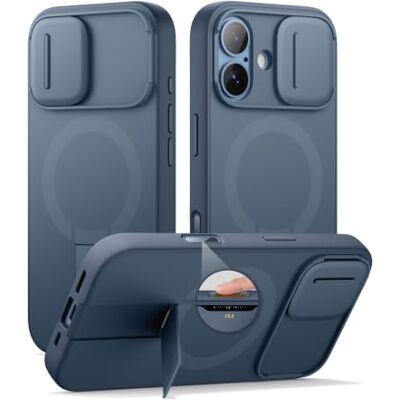 SURITCH Capa magnética compatível com iPhone 17, capa de amortecimento à prova de proteção com tampa de câmara deslizante e suporte ajustável (azul) SURITCH Capa magnética compatível com iPhone 17, capa de amortecimento à prova de proteção com tampa de câmara deslizante e suporte ajustável (azul)