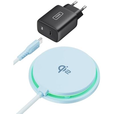INIU Carregador sem fios azul claro, 15 W Wireless base de carregamento rápido certificado Qi2, carregador sem cabos para iPhone 16 Pro 15 14 13 12 Plus, com cabo USB-C e adaptador Inc INIU Carregador sem fios azul claro, 15 W Wireless base de carregamento rápido certificado Qi2, carregador sem cabos para iPhone 16 Pro 15 14 13 12 Plus, com cabo USB-C e adaptador Inc