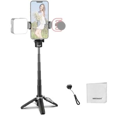 NEEWER Trípode para Selfie para iPhone, Ligero, Plegable, Mini Soporte de Escritorio de Viaje de 360° con Soporte para teléfono Celular, Zapata fría para grabación de Video, transmisión de vlog NEEWER Trípode para Selfie para iPhone, Ligero, Plegable, Mini Soporte de Escritorio de Viaje de 360° con Soporte para teléfono Celular, Zapata fría para grabación de Video, transmisión de vlog