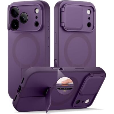 SURITCH Capa magnética compatível com iPhone 17 Pro, capa de amortecimento à prova de proteção com tampa de câmara e suporte ajustável (roxo) SURITCH Capa magnética compatível com iPhone 17 Pro, capa de amortecimento à prova de proteção com tampa de câmara e suporte ajustável (roxo)