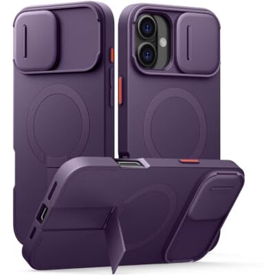 SURITCH Capa magnética compatível com iPhone 16 Plus, capa de amortecimento à prova de proteção de grau militar com tampa de câmara deslizante e suporte ajustável (roxo) SURITCH Capa magnética compatível com iPhone 16 Plus, capa de amortecimento à prova de proteção de grau militar com tampa de câmara deslizante e suporte ajustável (roxo)