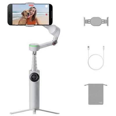 Insta360 Flow 2 Pro Cinza Gimbal para telemóveis com IA com Apple DockKit, seguimento panorâmico de 360º, inclinação livre, tripé/ de selfie integrado e estabilizador portátil para vlogs/viagens. Insta360 Flow 2 Pro Cinza Gimbal para telemóveis com IA com Apple DockKit, seguimento panorâmico de 360º, inclinação livre, tripé/ de selfie integrado e estabilizador portátil para vlogs/viagens.