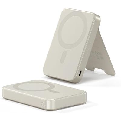 SATECHI OntheGo™ Power Bank MagSafe 10000 mAh, bateria externa Qi2 com suporte integrado e carregamento rápido de 15 W para Android, séries iPhone 17 16 a 12 com tecnologia MagSafe, bege SATECHI OntheGo™ Power Bank MagSafe 10000 mAh, bateria externa Qi2 com suporte integrado e carregamento rápido de 15 W para Android, séries iPhone 17 16 a 12 com tecnologia MagSafe, bege
