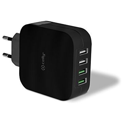 Celly TC4USBTURBOBK Carregador de rede 4.8A com 4 portas USB, cor preta Celly TC4USBTURBOBK Carregador de rede 4.8A com 4 portas USB, cor preta