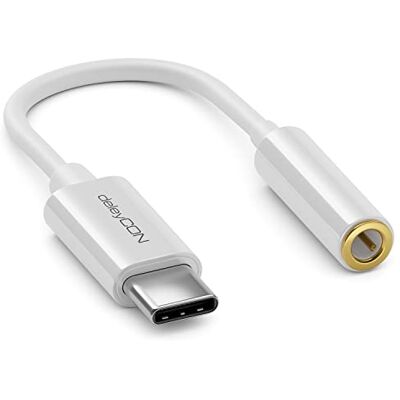 deleyCON 10 cm adaptador de auriculares USB-C a Jack 3,5 mm AUX compatível com Apple Samsung Google Huawei Xiaomi Smartphone telemóvel Tablet portátil PC Surface auriculares altifalantes branco deleyCON 10 cm adaptador de auriculares USB-C a Jack 3,5 mm AUX compatível com Apple Samsung Google Huawei Xiaomi Smartphone telemóvel Tablet portátil PC Surface auriculares altifalantes branco