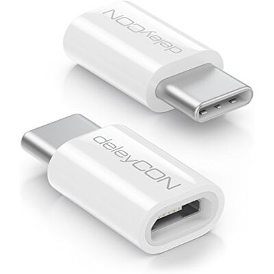 deleyCON Adaptador USB-C de 2 peças tomada micro USB para tomada USB C para carregamento e sincronização para Apple Samsung Google Huawei Xiaomi Telemóvel Smartphone Tablet portátil branco deleyCON Adaptador USB-C de 2 peças tomada micro USB para tomada USB C para carregamento e sincronização para Apple Samsung Google Huawei Xiaomi Telemóvel Smartphone Tablet portátil branco