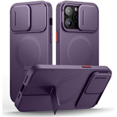 SURITCH Capa magnética compatível com iPhone 14 Pro MAX, capa de amortecimento à prova de proteção com tampa de câmara deslizante e suporte ajustável (roxo) SURITCH Capa magnética compatível com iPhone 14 Pro MAX, capa de amortecimento à prova de proteção com tampa de câmara deslizante e suporte ajustável (roxo)