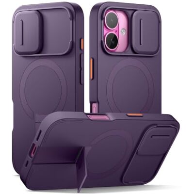SURITCH Capa magnética compatível com iPhone 16, capa de amortecimento à prova de proteção com tampa de câmara deslizante e suporte ajustável (roxo) SURITCH Capa magnética compatível com iPhone 16, capa de amortecimento à prova de proteção com tampa de câmara deslizante e suporte ajustável (roxo)