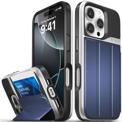 VENA vCommute Capa carteira para Apple iPhone 16 Pro (6,3"), (qualidade militar, ranhuras para cartões) capa de couro case com função de suporte azul VENA vCommute Capa carteira para Apple iPhone 16 Pro (6,3"), (qualidade militar, ranhuras para cartões) capa de couro case com função de suporte azul