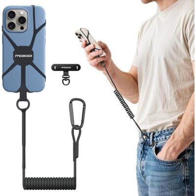 MoKo corda para telemóvel retrátil anti-roubo, preto cordão para telemóvel com cabo resistente e fixação metálica giratória 360° MoKo corda para telemóvel retrátil anti-roubo, preto cordão para telemóvel com cabo resistente e fixação metálica giratória 360°