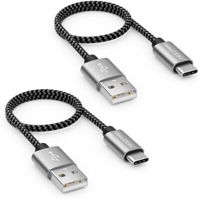 deleyCON USB-C Cabo em SET (2 peças de 0,30 m) 30 cm curto nylon carregamento dados USB tipo C conector metálico carregar e sincronizar telemóvel e smartphone deleyCON USB-C Cabo em SET (2 peças de 0,30 m) 30 cm curto nylon carregamento dados USB tipo C conector metálico carregar e sincronizar telemóvel e smartphone