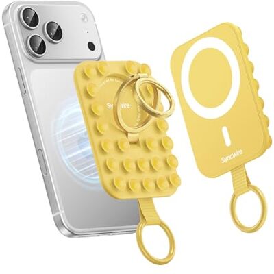 SYNCWIRE Suporte de anel magnético de silicone com ventosa forte compatível com MagSafe – suporte de telefone para iPhone/Android, mãos livres, selfies, vídeos e TikTok, amarelo SYNCWIRE Suporte de anel magnético de silicone com ventosa forte compatível com MagSafe – suporte de telefone para iPhone/Android, mãos livres, selfies, vídeos e TikTok, amarelo
