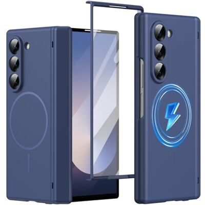 BAILI Capa magnética para Samsung Galaxy Z Fold6, compatível com carregamento Magnetic Ring, proteção de dobradiça, protetor de ecrã, capa de silicone para Samsung Z Fold6-azul BAILI Capa magnética para Samsung Galaxy Z Fold6, compatível com carregamento Magnetic Ring, proteção de dobradiça, protetor de ecrã, capa de silicone para Samsung Z Fold6-azul