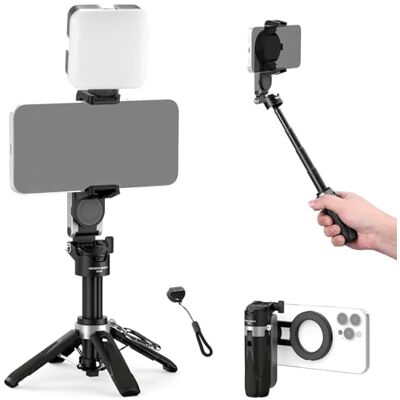 NEEWER Basics Magnetic Selfie Stick Tripod compatível com Magsafe iPhone Samsung Android, Grip suporte móvel portátil secretária extensível com remoto desmontável para gravação de vídeo, PA985 preto NEEWER Basics Magnetic Selfie Stick Tripod compatível com Magsafe iPhone Samsung Android, Grip suporte móvel portátil secretária extensível com remoto desmontável para gravação de vídeo, PA985 preto