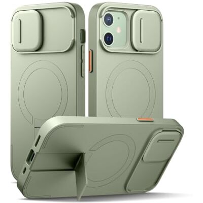 SURITCH Capa magnética compatível com iPhone 12/12 Pro, capa de amortecimento à prova de proteção com tampa de câmara deslizante e suporte ajustável (verde) SURITCH Capa magnética compatível com iPhone 12/12 Pro, capa de amortecimento à prova de proteção com tampa de câmara deslizante e suporte ajustável (verde)
