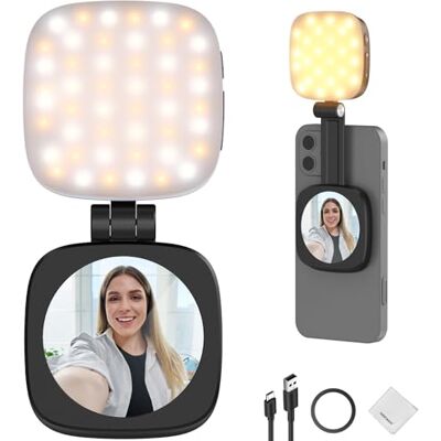NEEWER BÁSICO Luz Magnética Selfies Compatível com iPhone MagSafe, Mini Suporte LED para Telemóvel de Secretária, Anel de Luz com Espelho/Tela de Limpeza para Zoom, Maquilhagem, Gravação NEEWER BÁSICO Luz Magnética Selfies Compatível com iPhone MagSafe, Mini Suporte LED para Telemóvel de Secretária, Anel de Luz com Espelho/Tela de Limpeza para Zoom, Maquilhagem, Gravação