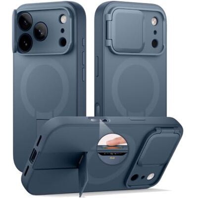 SURITCH Capa magnética compatível com iPhone 17 Pro MAX, capa de amortecimento à prova de proteção com tampa de câmara e suporte ajustável (azul) SURITCH Capa magnética compatível com iPhone 17 Pro MAX, capa de amortecimento à prova de proteção com tampa de câmara e suporte ajustável (azul)