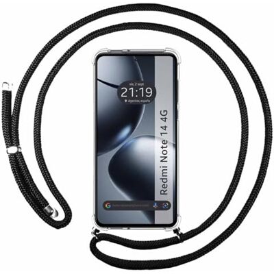 Tumundosmartphone Capa de suspensão transparente para Xiaomi Redmi Note 14 4G com cordão preto Tumundosmartphone Capa de suspensão transparente para Xiaomi Redmi Note 14 4G com cordão preto