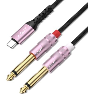 J&D Cabo de áudio USB C de 1/4 polegadas, cabo aux e divisor duplo 6,35 mm TS de USB tipo C para smartphones, tablets e muito mais, compatível com iPhone 16/17 Series, Galaxy S25/S24, ouro rosa, 2,4 m J&D Cabo de áudio USB C de 1/4 polegadas, cabo aux e divisor duplo 6,35 mm TS de USB tipo C para smartphones, tablets e muito mais, compatível com iPhone 16/17 Series, Galaxy S25/S24, ouro rosa, 2,4 m