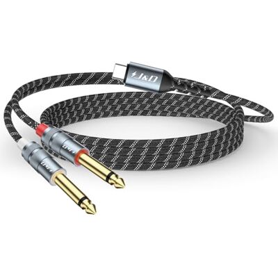 J&D Cabo USB C para 1/4 áudio, adaptador tipo C para conector duplo macho de 6,35 mm para carro auxiliar estéreo alto-falante, compatível com iPhone 16/17 Series, Galaxy S25/24, portátil, 1 m J&D Cabo USB C para 1/4 áudio, adaptador tipo C para conector duplo macho de 6,35 mm para carro auxiliar estéreo alto-falante, compatível com iPhone 16/17 Series, Galaxy S25/24, portátil, 1 m