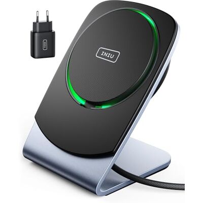 INIU Carregador sem fios para iPhone com Magsafe, carregador magnético de 15 W com carregamento rápido com refrigeração eficiente para iPhone 16 15 Pro Max, iPhone 14 Plus, 13, 12 (adaptador USB-C e INIU Carregador sem fios para iPhone com Magsafe, carregador magnético de 15 W com carregamento rápido com refrigeração eficiente para iPhone 16 15 Pro Max, iPhone 14 Plus, 13, 12 (adaptador USB-C e