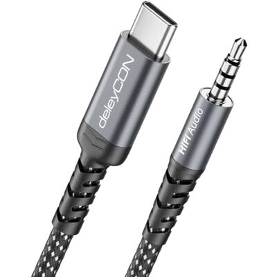 deleyCON Adaptador de cabo de 3,0 m USBC para Jack de 3,5 mm, conector USB tipo C para conector Jack, para auriculares, altifalantes e equipamentos HiFi, compatível com iPhone 17/16/15, iPad, Galaxy deleyCON Adaptador de cabo de 3,0 m USBC para Jack de 3,5 mm, conector USB tipo C para conector Jack, para auriculares, altifalantes e equipamentos HiFi, compatível com iPhone 17/16/15, iPad, Galaxy