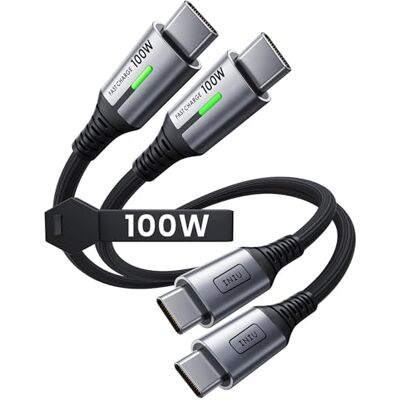 INIU Cabo USB C 100 W, 0,3 m + 0,3 m cabo USB C a USB C PD carregamento Nylon carregador USB tipo C para iPhone 17 16 Pro Max, MacBook iPad Air, Samsung S26 S25, Pixel 9, Xiaomi Switch Steam Deck INIU Cabo USB C 100 W, 0,3 m + 0,3 m cabo USB C a USB C PD carregamento Nylon carregador USB tipo C para iPhone 17 16 Pro Max, MacBook iPad Air, Samsung S26 S25, Pixel 9, Xiaomi Switch Steam Deck