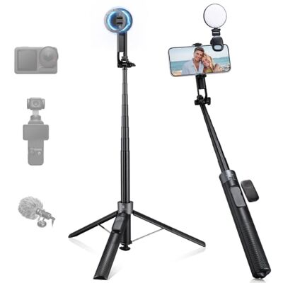 K&F CONCEPT 180 cm 3 em 1 tripé selfie magnético automático para telemóvel Com luz de enchimento, controlo remoto, compatível com iPhone 12-17, DJI Osmo Pocket 3/4+Insta360 Luna Ultra -X97C6 K&F CONCEPT 180 cm 3 em 1 tripé selfie magnético automático para telemóvel Com luz de enchimento, controlo remoto, compatível com iPhone 12-17, DJI Osmo Pocket 3/4+Insta360 Luna Ultra -X97C6