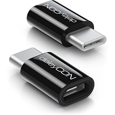 deleyCON 2 peças adaptador USB-C micro USB fêmea para USB C tomada para carregamento e sincronização para Apple Samsung Google Huawei Xiaomi Telemóvel Smartphone Tablet portátil preto deleyCON 2 peças adaptador USB-C micro USB fêmea para USB C tomada para carregamento e sincronização para Apple Samsung Google Huawei Xiaomi Telemóvel Smartphone Tablet portátil preto