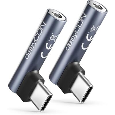 deleyCON 2X USB-C a Jack 3,5 mm Adaptador de Audio para Auriculares/Música/Llamadas/Micrófono Móvil, Smartphone, Tablet, Auriculares, Altavoz para iPhone 17/16/15, iPad, Galaxy S25/S24/A16/A56 deleyCON 2X USB-C a Jack 3,5 mm Adaptador de Audio para Auriculares/Música/Llamadas/Micrófono Móvil, Smartphone, Tablet, Auriculares, Altavoz para iPhone 17/16/15, iPad, Galaxy S25/S24/A16/A56