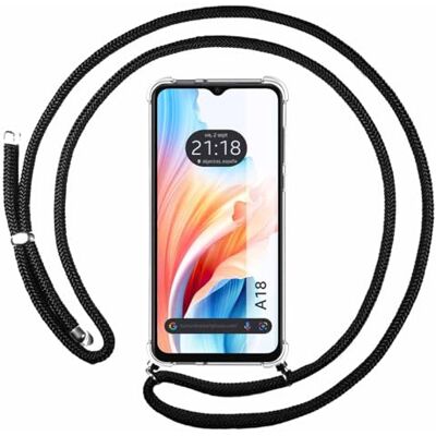 Tumundosmartphone Capa pendente transparente para OPPO A18 com cordão preto Tumundosmartphone Capa pendente transparente para OPPO A18 com cordão preto