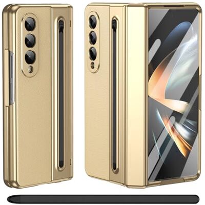 BAILI Capa para Galaxy Z Fold 3 com caneta ótica, proteção de dobradiça + Suporte para S Pen + Protetor de Tela de Vidro Temperado, Capa de Couro para Samsung Galaxy Z Fold3 Ouro BAILI Capa para Galaxy Z Fold 3 com caneta ótica, proteção de dobradiça + Suporte para S Pen + Protetor de Tela de Vidro Temperado, Capa de Couro para Samsung Galaxy Z Fold3 Ouro