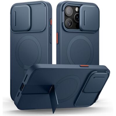 SURITCH Capa magnética compatível com iPhone 15 Pro MAX, capa de amortecimento à prova de proteção com tampa de câmara deslizante e suporte ajustável (azul) SURITCH Capa magnética compatível com iPhone 15 Pro MAX, capa de amortecimento à prova de proteção com tampa de câmara deslizante e suporte ajustável (azul)