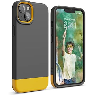 elago Capa Glide compatível com iPhone 14 Plus Case (6,7"), design simples e exclusivo, capa protetora em TPU, anti-choques, peças misturadas e combinadas, proteção completa (cinzento escuro/amarelo) Diseño Simple y Único, Carcasa Protectora de TPU, Ant elago Capa Glide compatível com iPhone 14 Plus Case (6,7"), design simples e exclusivo, capa protetora em TPU, anti-choques, peças misturadas e combinadas, proteção completa (cinzento escuro/amarelo) Diseño Simple y Único, Carcasa Protectora de TPU, Ant
