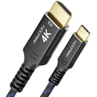 deleyCON 3,0 m 4 K USB-C para HDMI Cabo para monitor/TV/projetor adaptador (4 K @ 60 Hz) de alumínio, Thunderbolt 3/4, para iPhone 17,16,15 Pro Max Air, MacBook, iPad Pro/Air, Galaxy S26 S222222226 24 Plus Size Notebook deleyCON 3,0 m 4 K USB-C para HDMI Cabo para monitor/TV/projetor adaptador (4 K @ 60 Hz) de alumínio, Thunderbolt 3/4, para iPhone 17,16,15 Pro Max Air, MacBook, iPad Pro/Air, Galaxy S26 S222222226 24 Plus Size Notebook