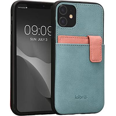 kalibri Capa compatível com Apple iPhone 11 capa protetora com porta-cartões de couro sintético removível e fecho de íman kalibri Capa compatível com Apple iPhone 11 capa protetora com porta-cartões de couro sintético removível e fecho de íman