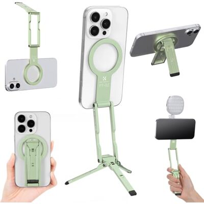 K&F CONCEPT Mini tripé magnético ultrafino 7 mm para telemóvel iPhone verde Apenas 59 g leve, suporte magnético dupla face transformável compatível com Mag--Safe, iPhone e Android -PT02 K&F CONCEPT Mini tripé magnético ultrafino 7 mm para telemóvel iPhone verde Apenas 59 g leve, suporte magnético dupla face transformável compatível com Mag--Safe, iPhone e Android -PT02