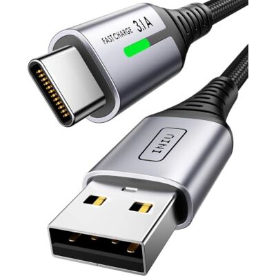 INIU Cabo USB A a USB C, 3 m QC 3,1 A cabo carregamento rápido USB tipo C Trançado de nylon, carregamento de alta velocidade, indicador LED, para iPhone 17, Samsung S25, Xiaomi etc INIU Cabo USB A a USB C, 3 m QC 3,1 A cabo carregamento rápido USB tipo C Trançado de nylon, carregamento de alta velocidade, indicador LED, para iPhone 17, Samsung S25, Xiaomi etc