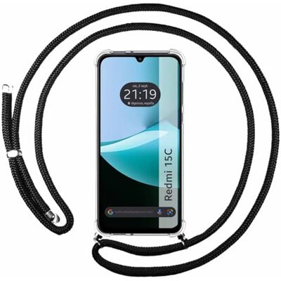 Tumundosmartphone Capa de suspensão transparente para Xiaomi Redmi 15C 4G/5G com cordão preto Tumundosmartphone Capa de suspensão transparente para Xiaomi Redmi 15C 4G/5G com cordão preto