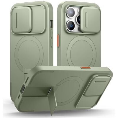 SURITCH Capa magnética compatível com iPhone 14 Pro, capa de amortecimento à prova de proteção com tampa de câmara deslizante e suporte ajustável (verde) SURITCH Capa magnética compatível com iPhone 14 Pro, capa de amortecimento à prova de proteção com tampa de câmara deslizante e suporte ajustável (verde)